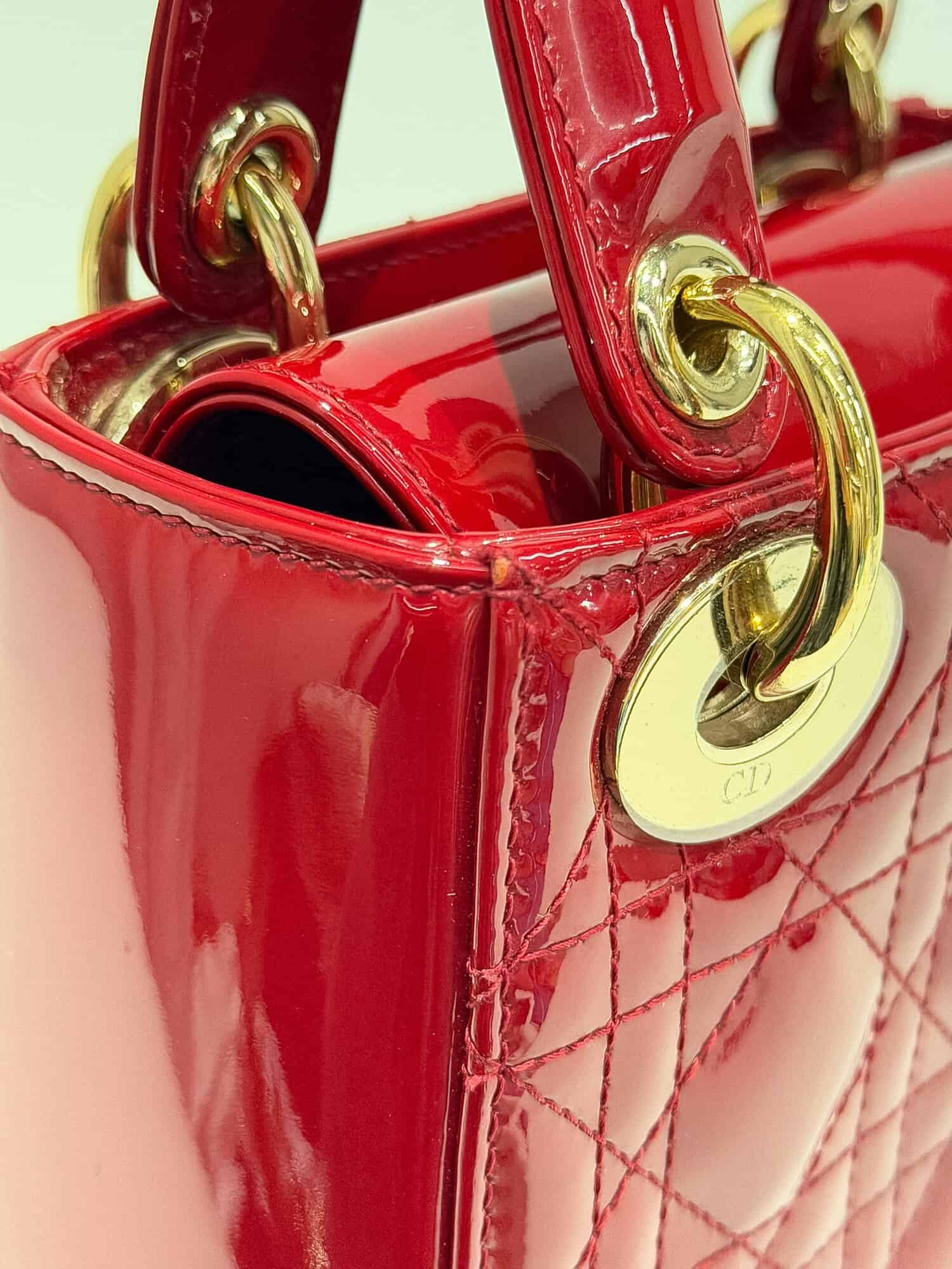 Dior Cherry Red Lady Dior Patent Leather Handbag - Image 14
