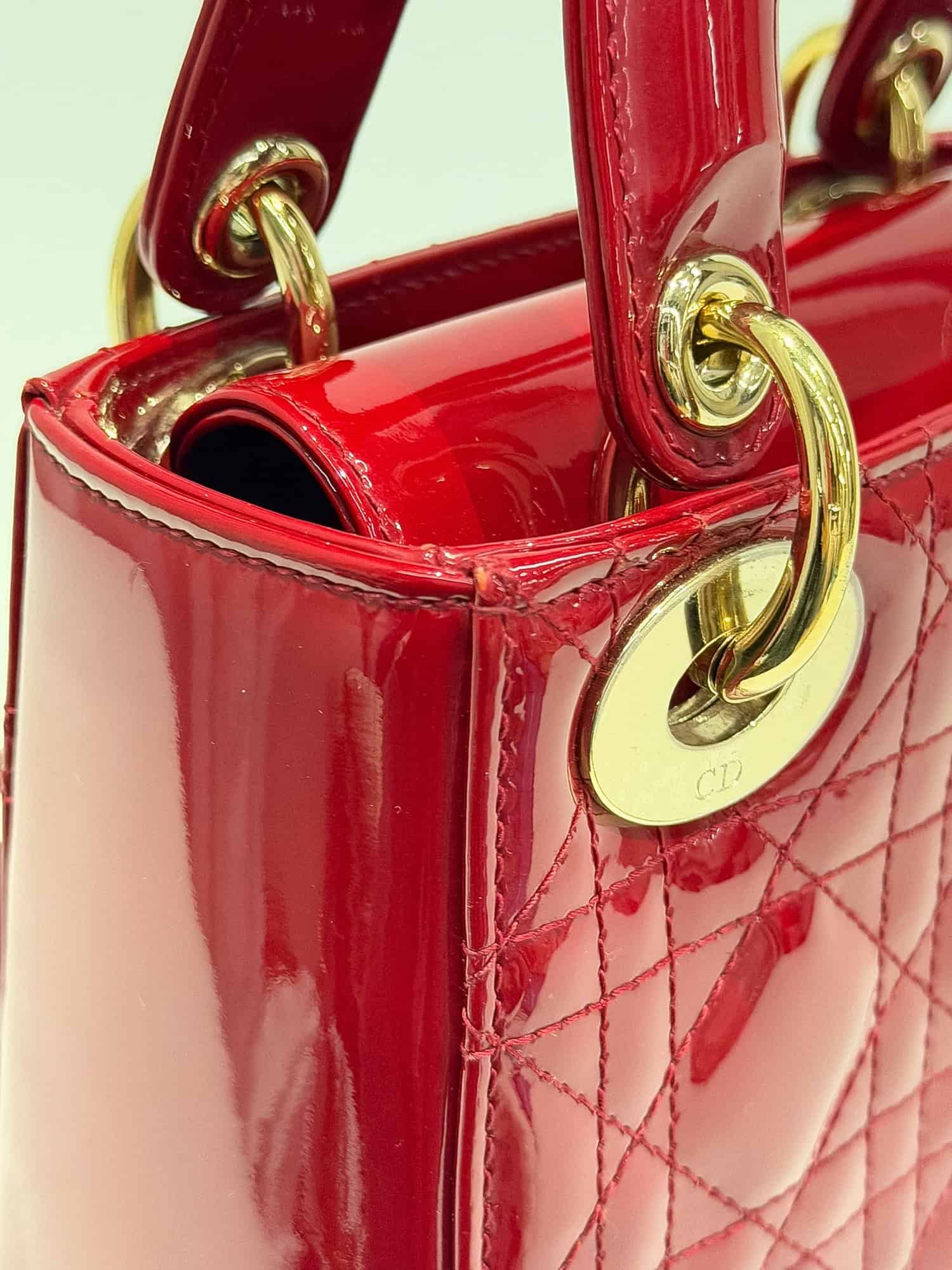 Dior Cherry Red Lady Dior Patent Leather Handbag - Image 15
