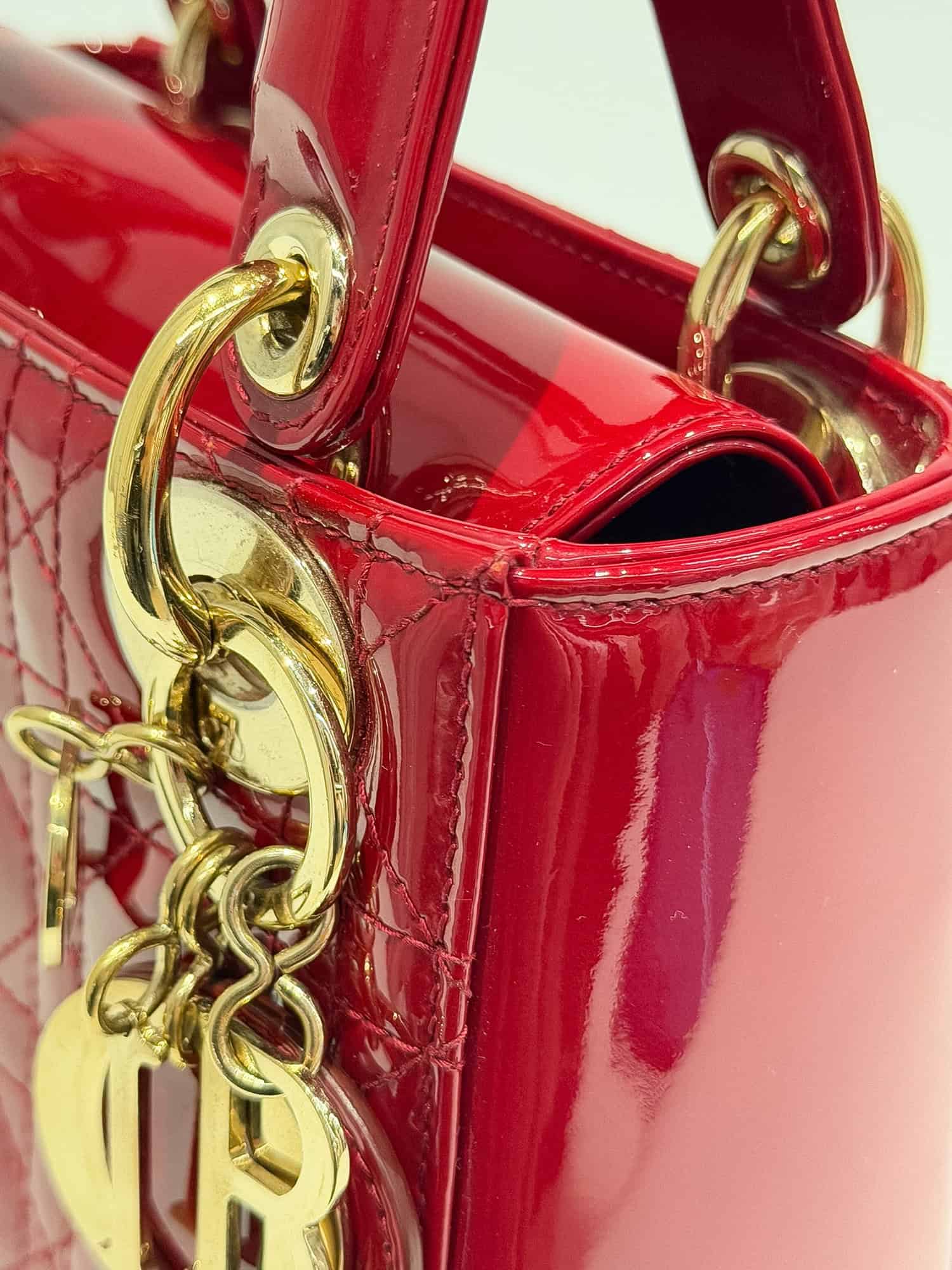 Dior Cherry Red Lady Dior Patent Leather Handbag - Image 16