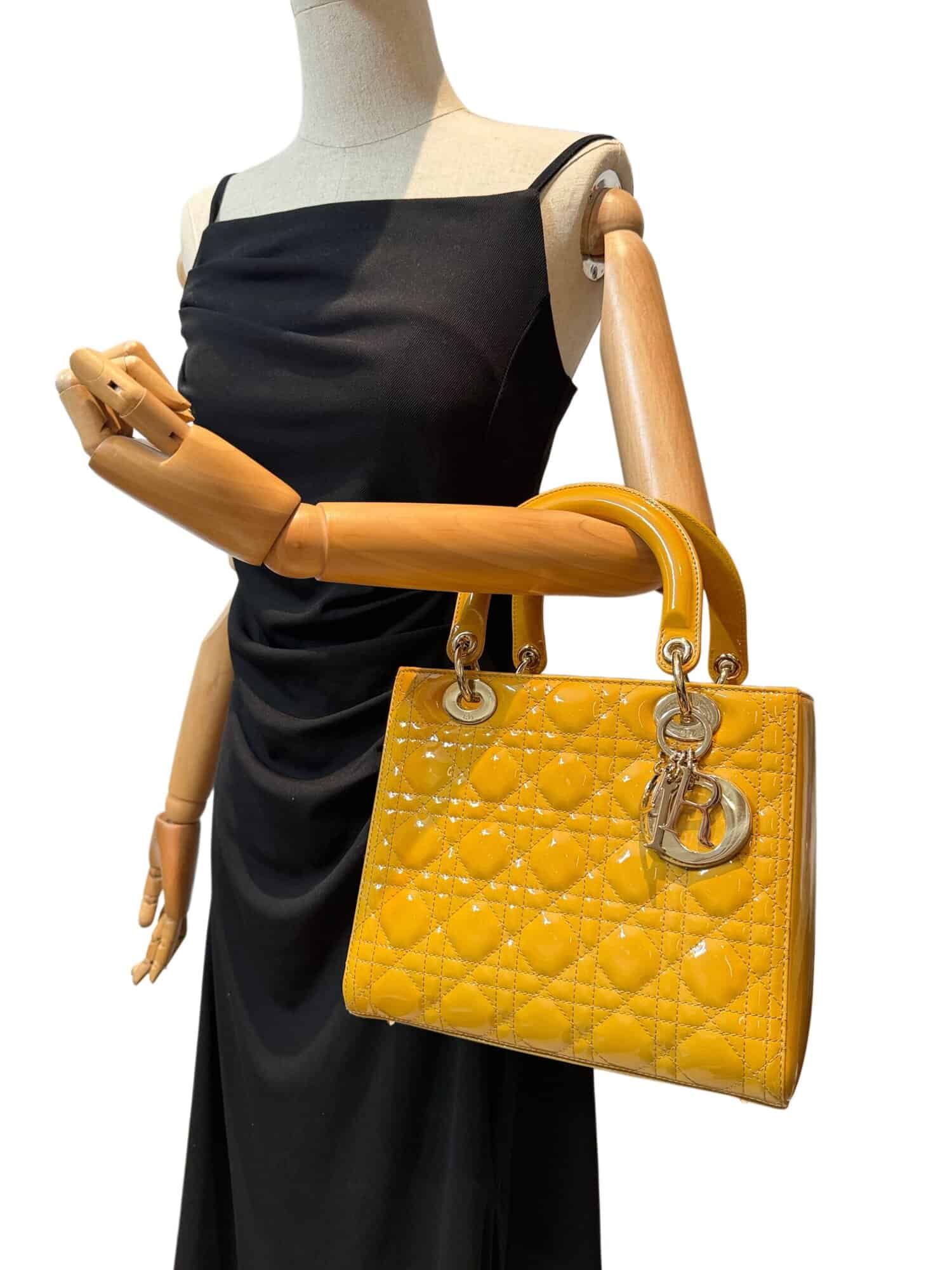 Dior Mustard Yellow Lady Dior Patent Leather Handbag - Image 19