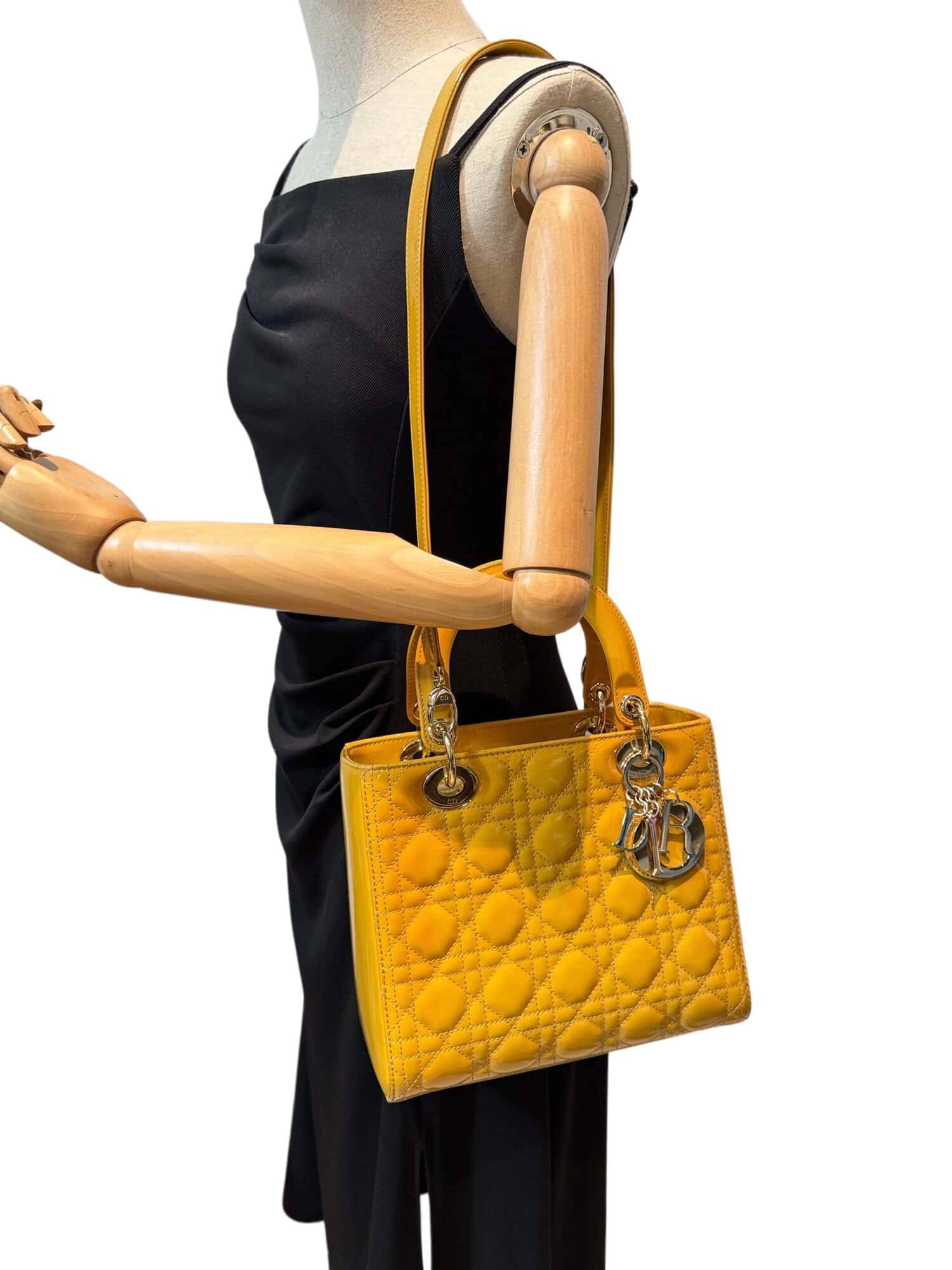 Dior Mustard Yellow Lady Dior Patent Leather Handbag - Image 20