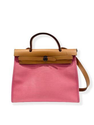 Hermes Pink Herbag 31 Canvas Handbag