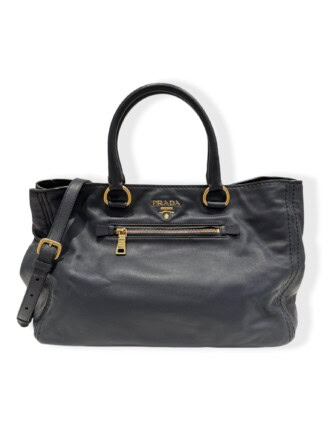 Prada Navy Blue Leather Tote Bag