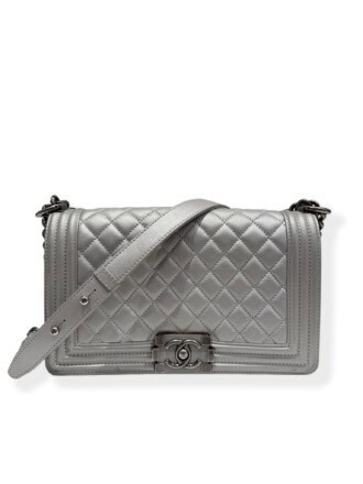 Chanel Silver Le Boy Leather Handbag