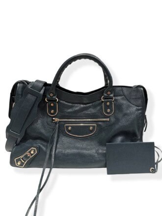 Balenciaga Dark Green City Leather Handbag