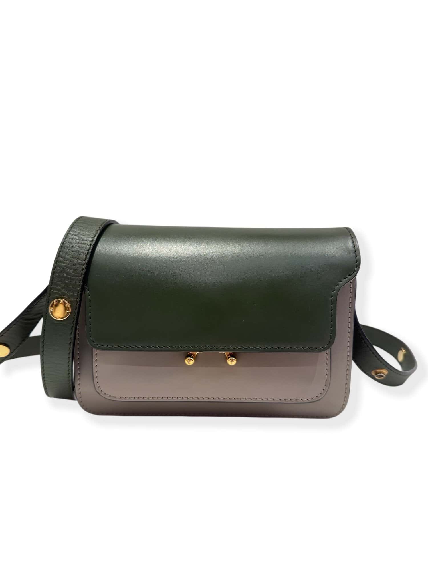 Marni Green Beige Trunk Leather Handbag