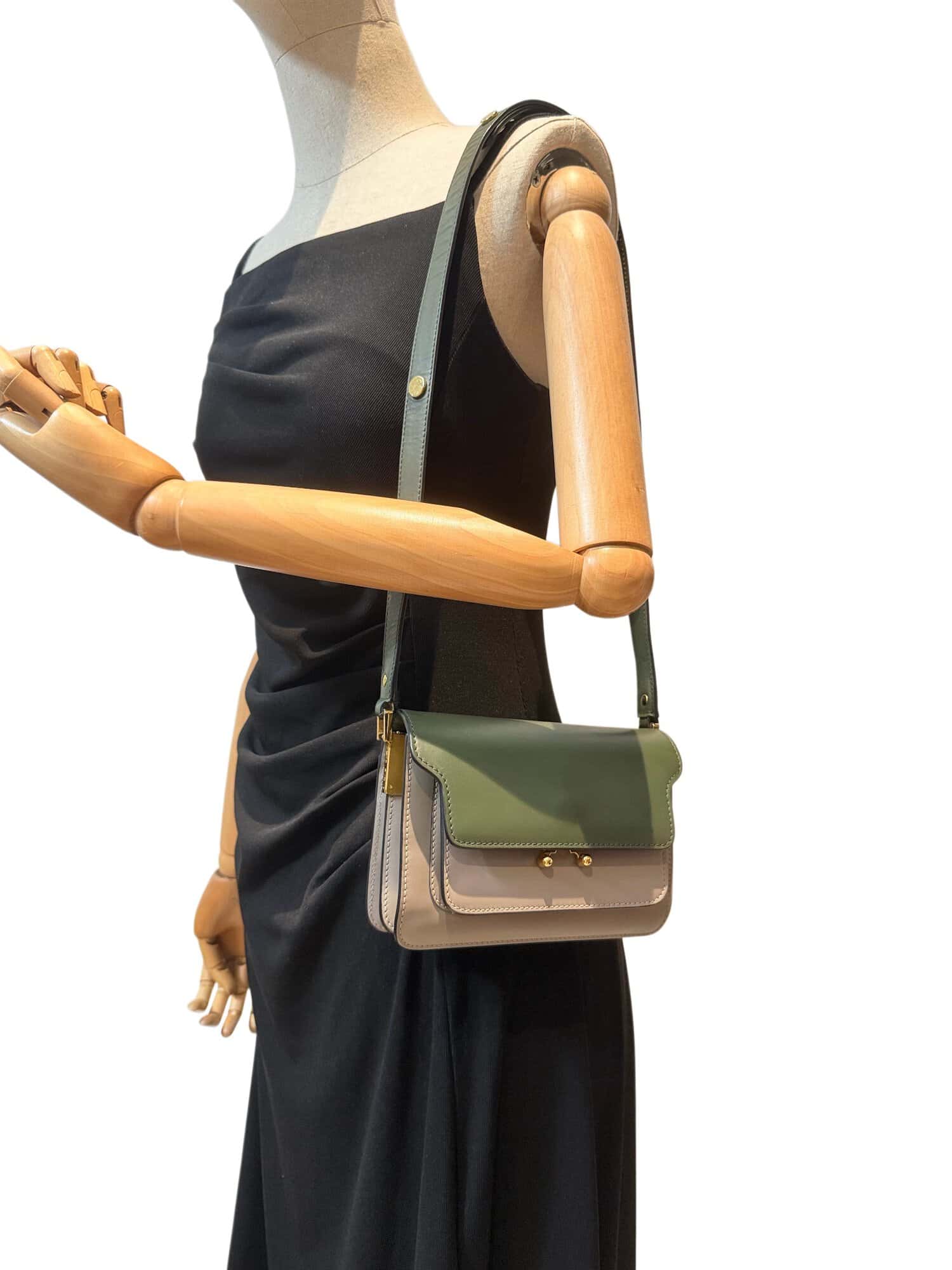 Marni Green Beige Trunk Leather Handbag - Image 15