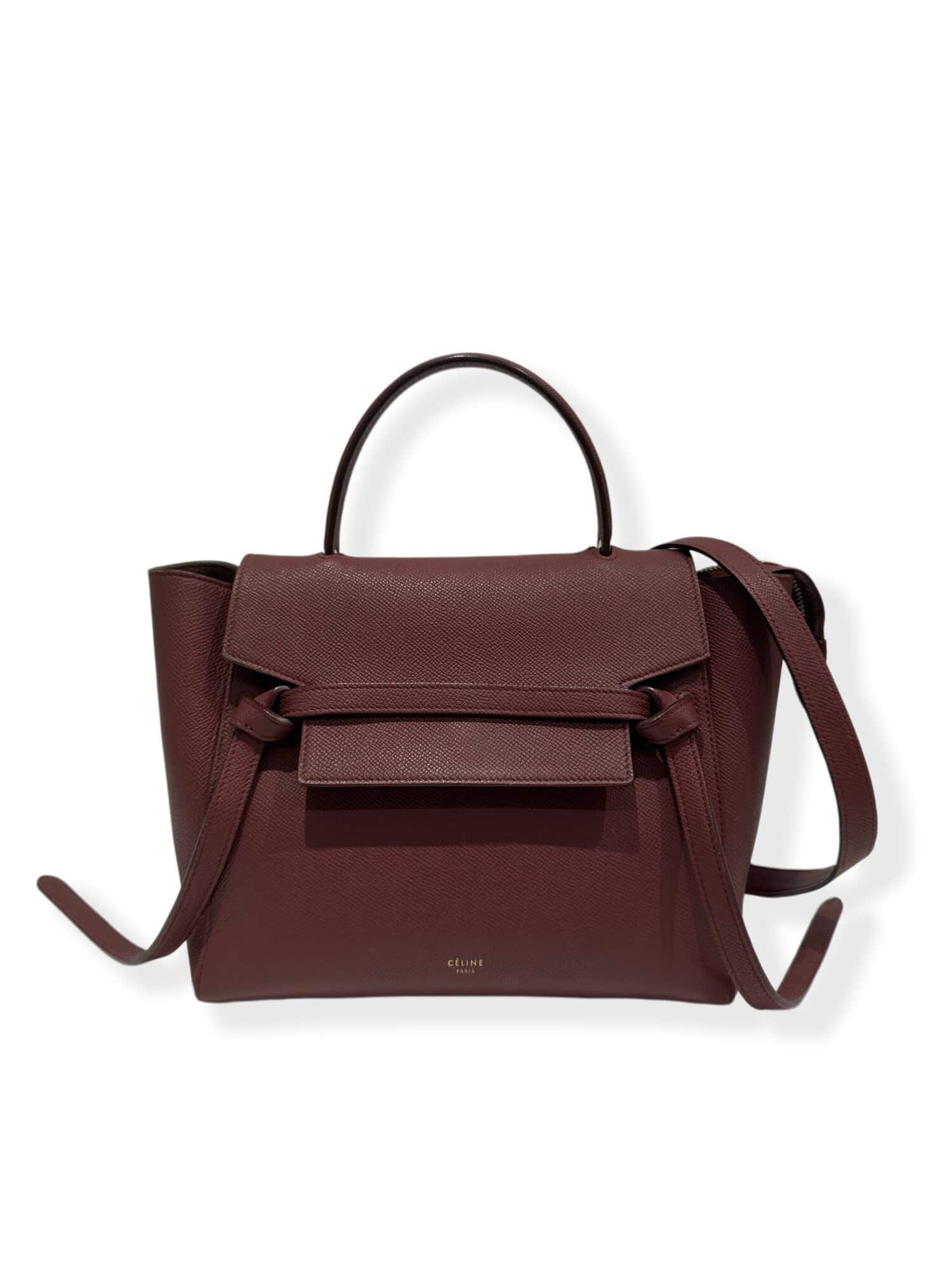 Celine Burgundy Belt Nano Leather Handbag