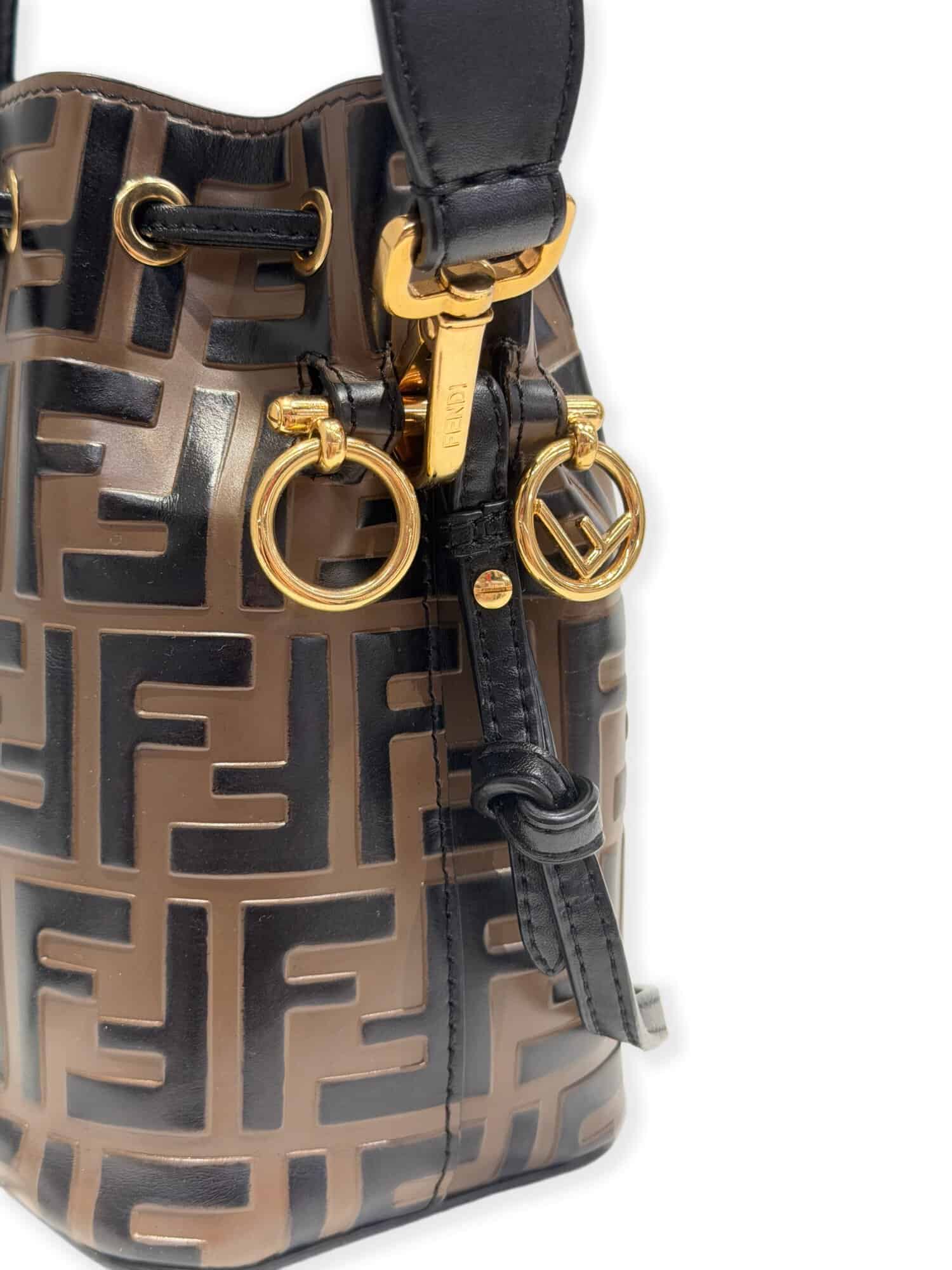 Fendi Brown Mon Trésor Leather Mini Bucket Bag - Image 6
