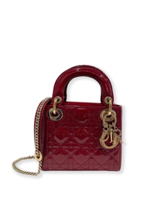 Dior Cherry Red Lady Dior Patent Leather Handbag