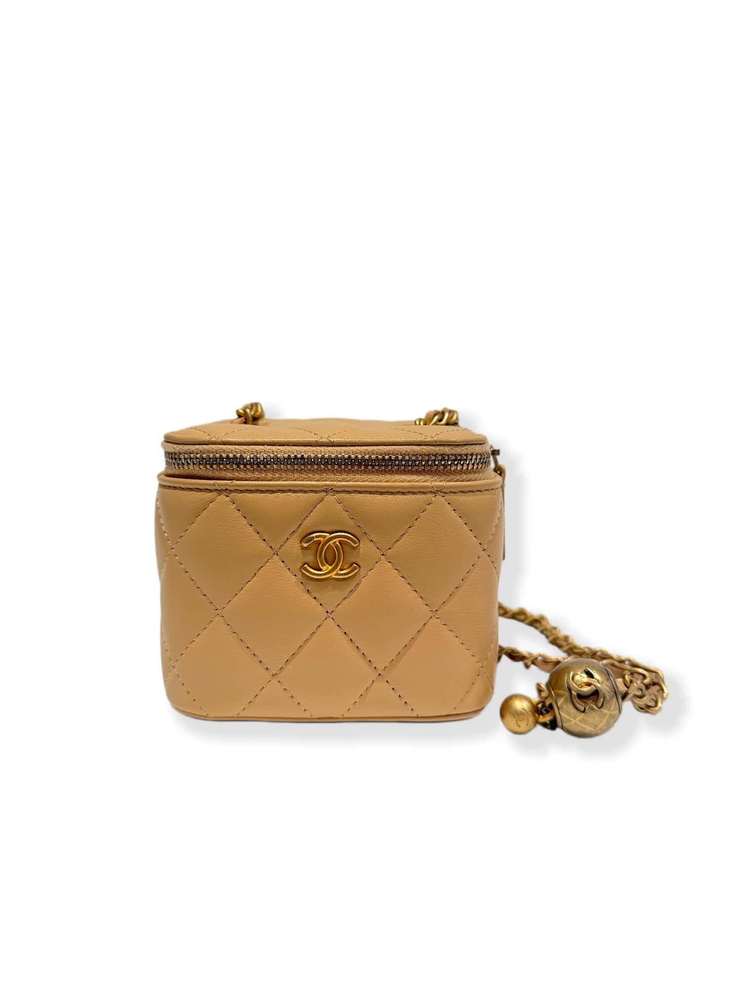 Chanel Beige Golden Ball Mini Vanity Leather Bag