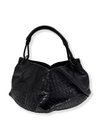 Bottega Veneta Black Fortune Cookie Hobo Leather Bag
