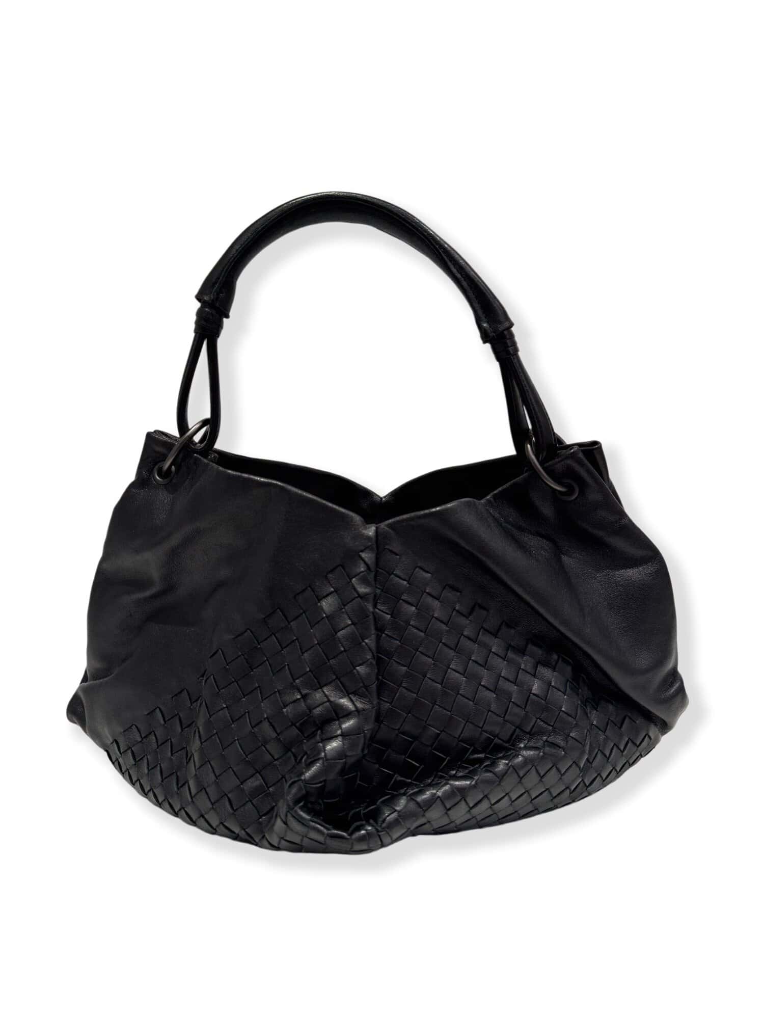 Bottega Veneta Black Fortune Cookie Hobo Leather Bag