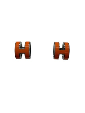 Hermès Orange Silver Pop H Enamel Earrings