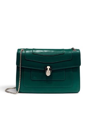 Bvlgari Green Serpenti Forever Leather Bag Medium