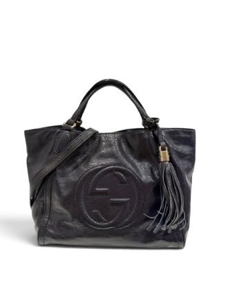 Gucci Navy Soho Patent Leather Handbag