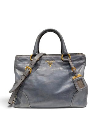 Prada Blue Vitello Shine Leather Handbag