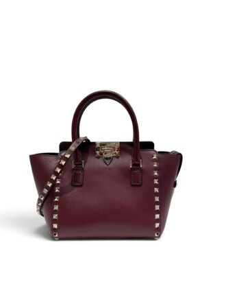 Valentino Garavani Burgundy Rockstud Leather Handbag