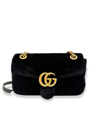 Gucci Black Velvet Matelasse GG Marmont Shoulder Bag