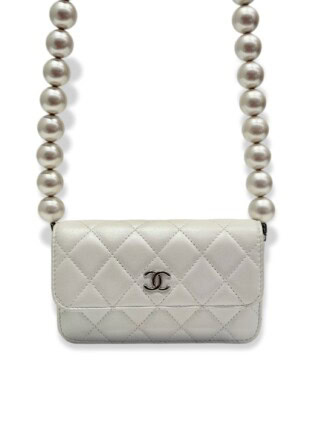 Chanel White Pearl Leather Wallet On Chain