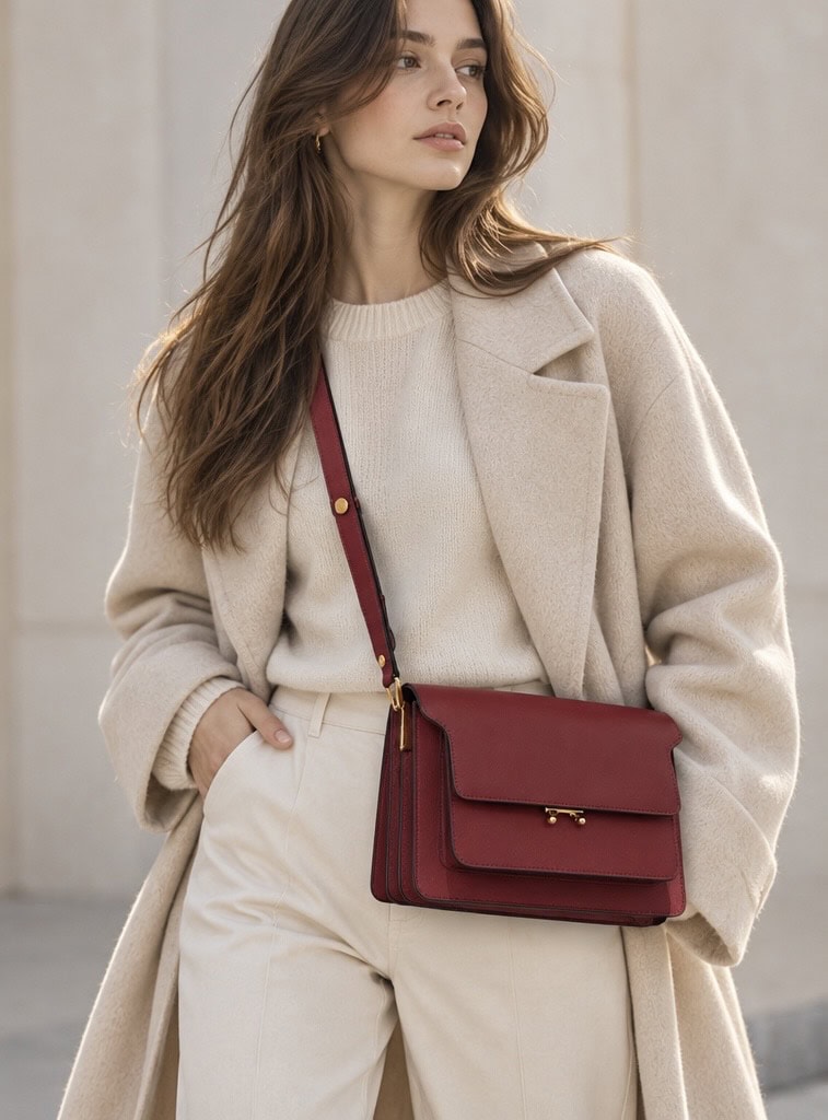 Marni Burgundy Trunk Leather Shoulder Bag Medium Size - Image 3