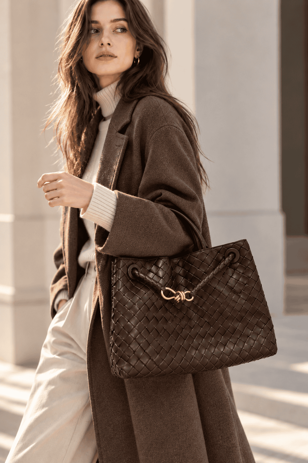 Bottega Veneta Brown Andiamo Nappa Intrecciato Leather Bag - Image 2