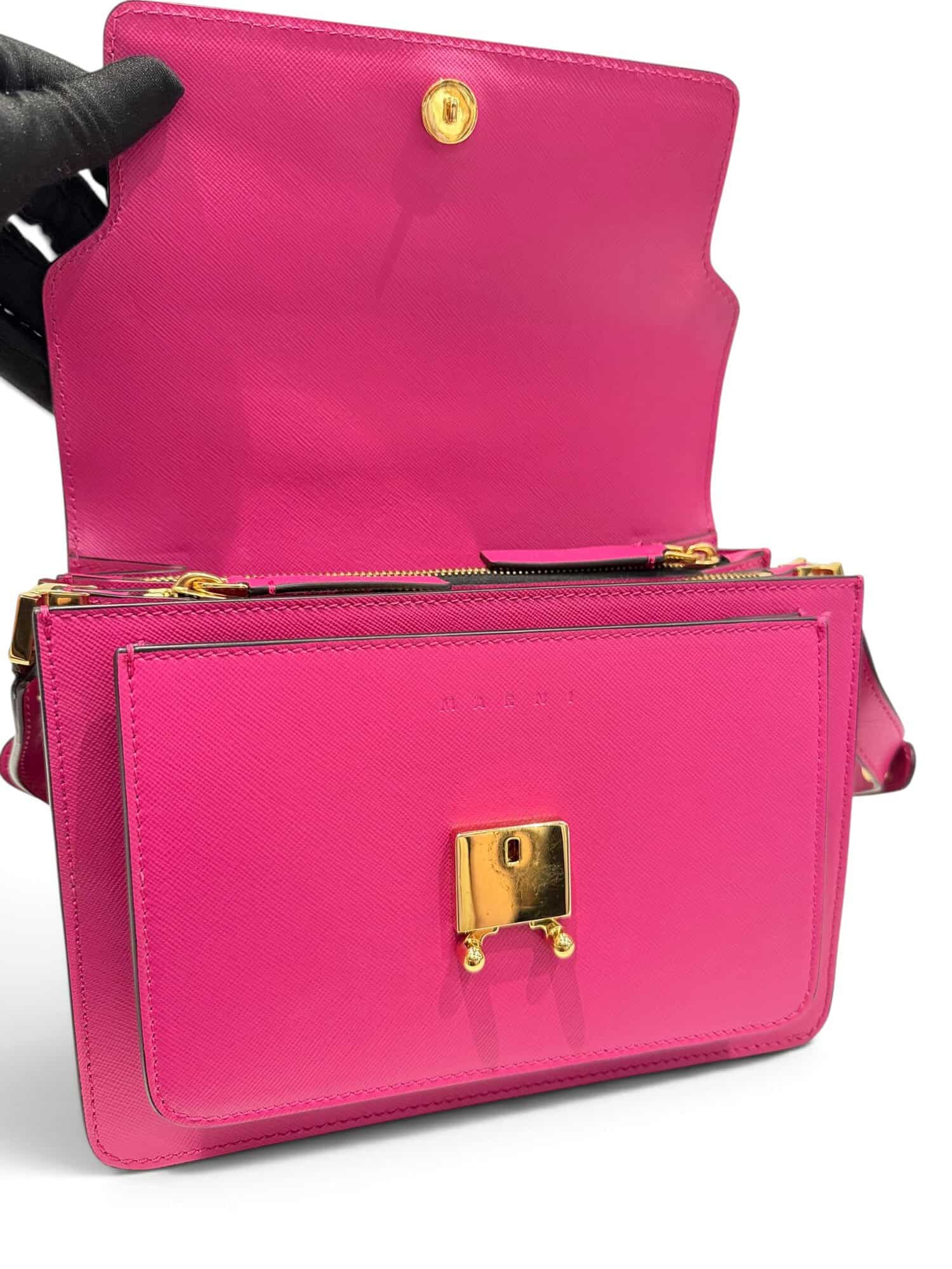 Marni Pink Trunk Leather Shoulder Bag Medium Size - Image 12