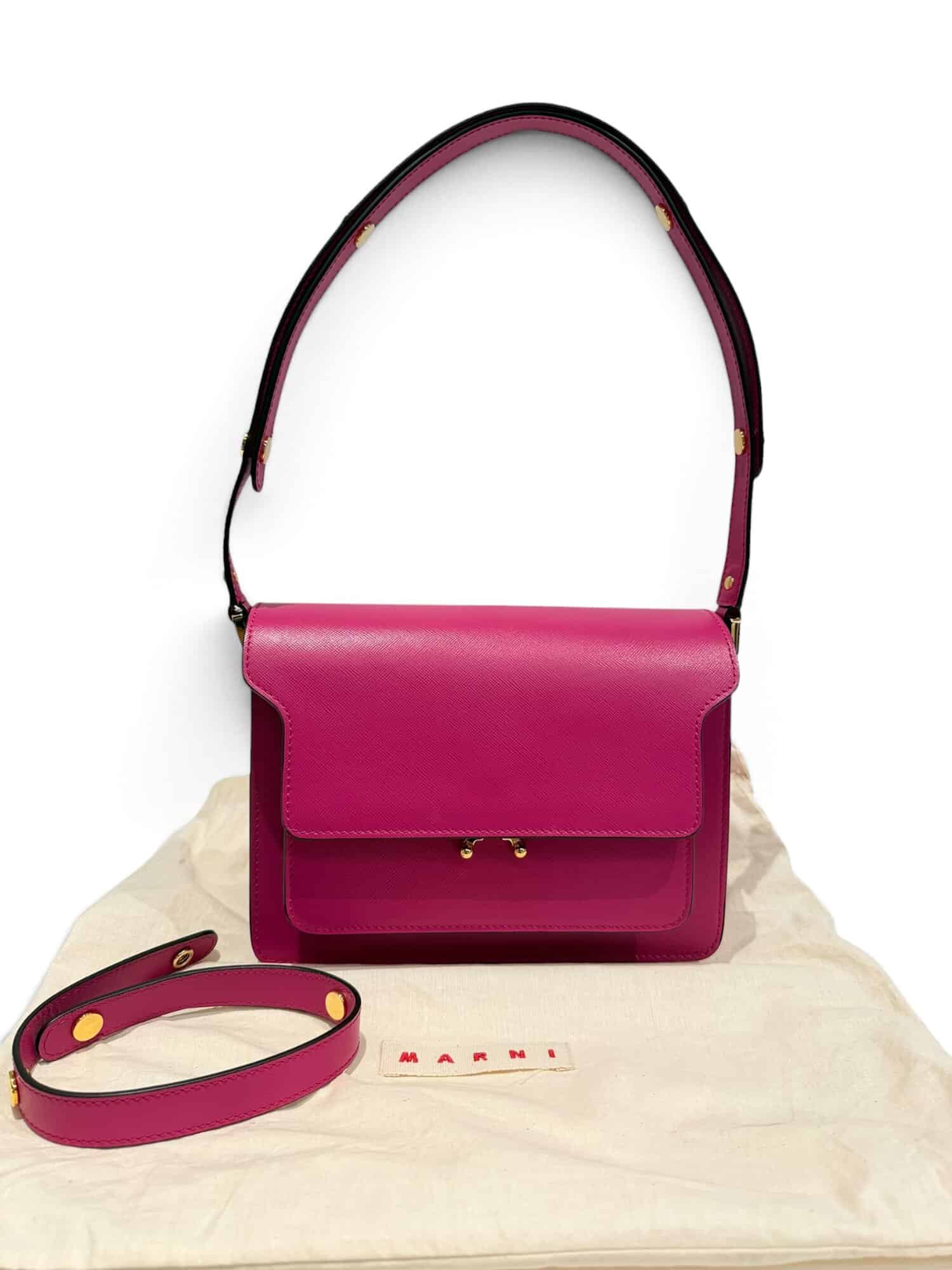 Marni Pink Trunk Leather Shoulder Bag Medium Size - Image 16