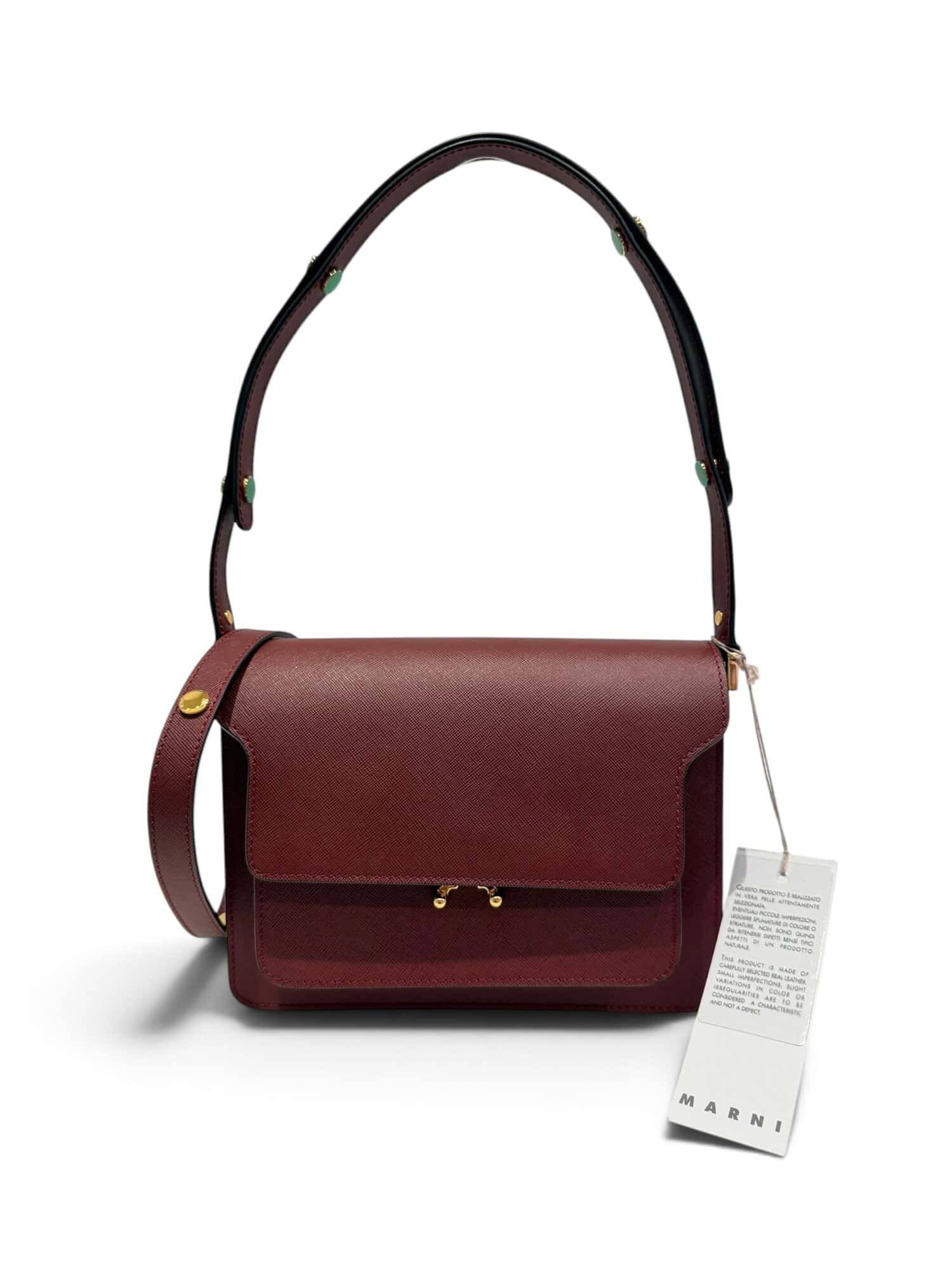 Marni Burgundy Trunk Leather Shoulder Bag Medium Size