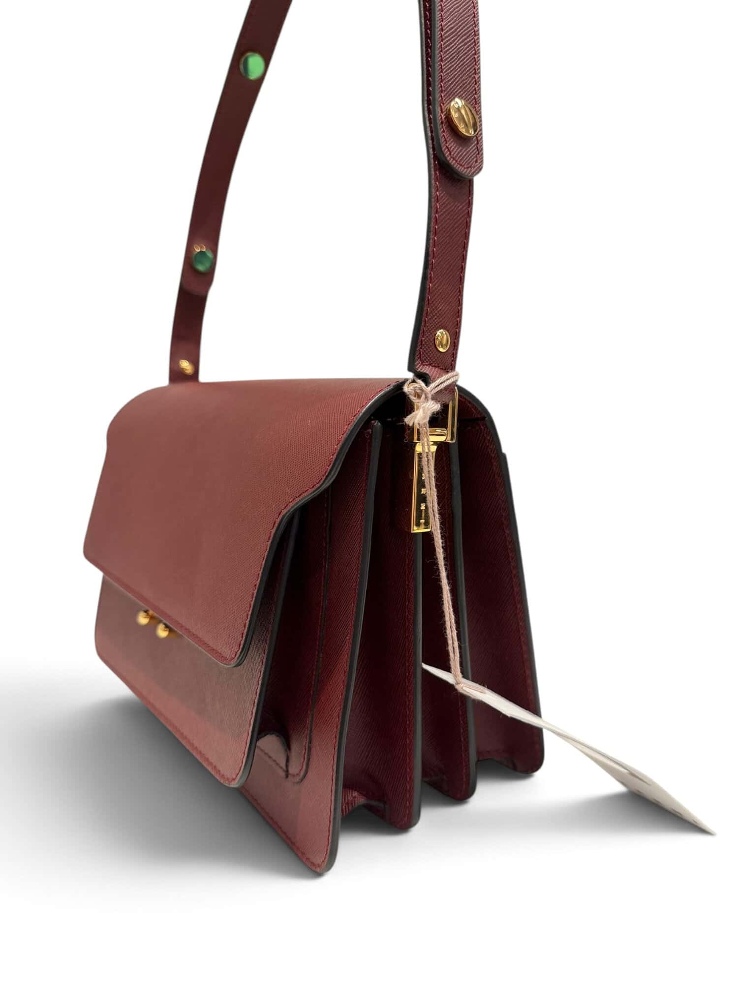 Marni Burgundy Trunk Leather Shoulder Bag Medium Size - Image 4
