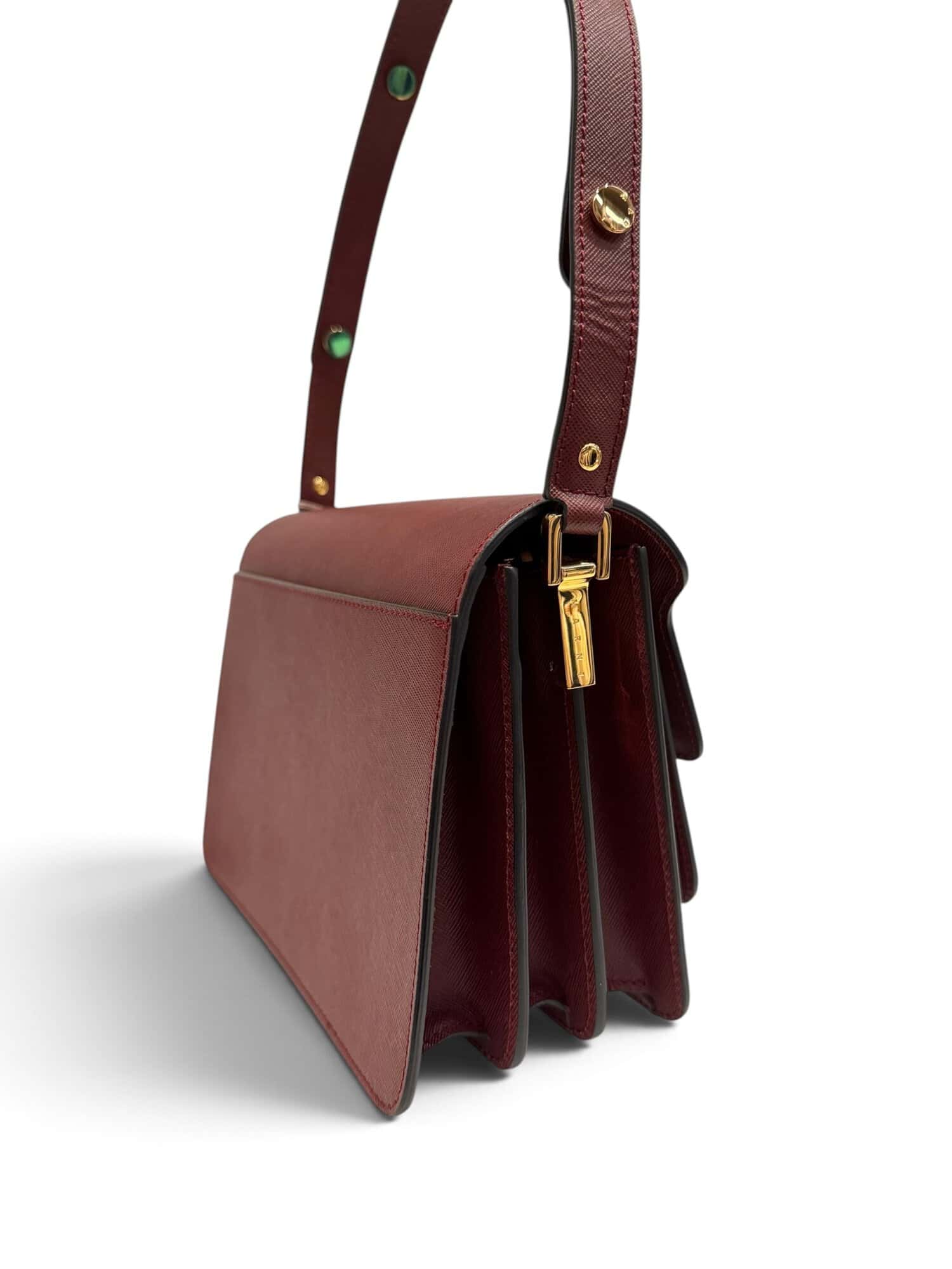 Marni Burgundy Trunk Leather Shoulder Bag Medium Size - Image 6