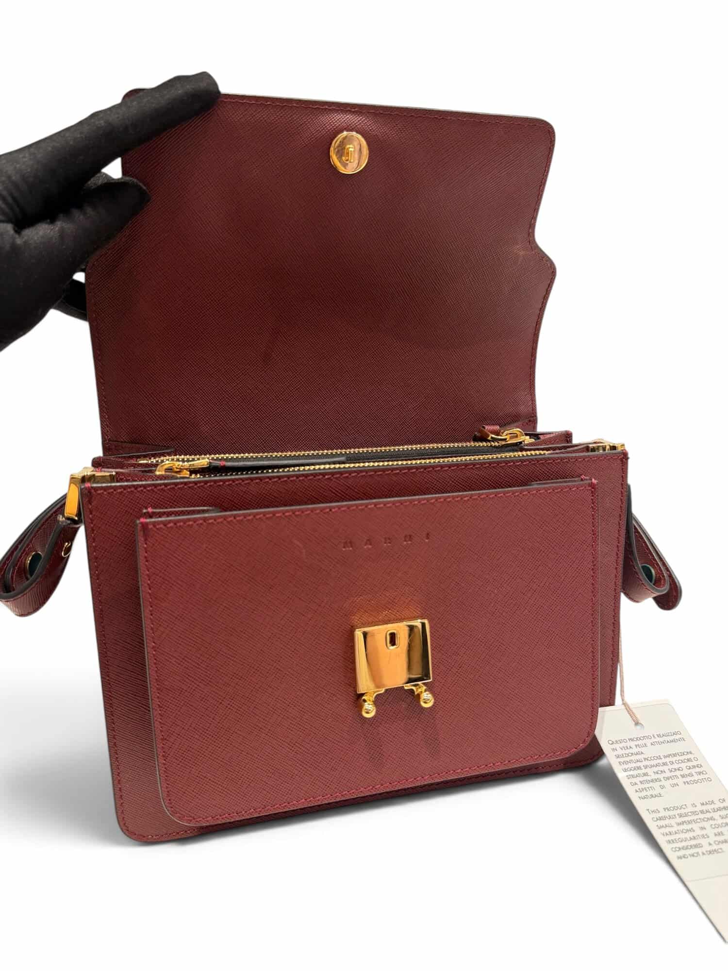 Marni Burgundy Trunk Leather Shoulder Bag Medium Size - Image 13