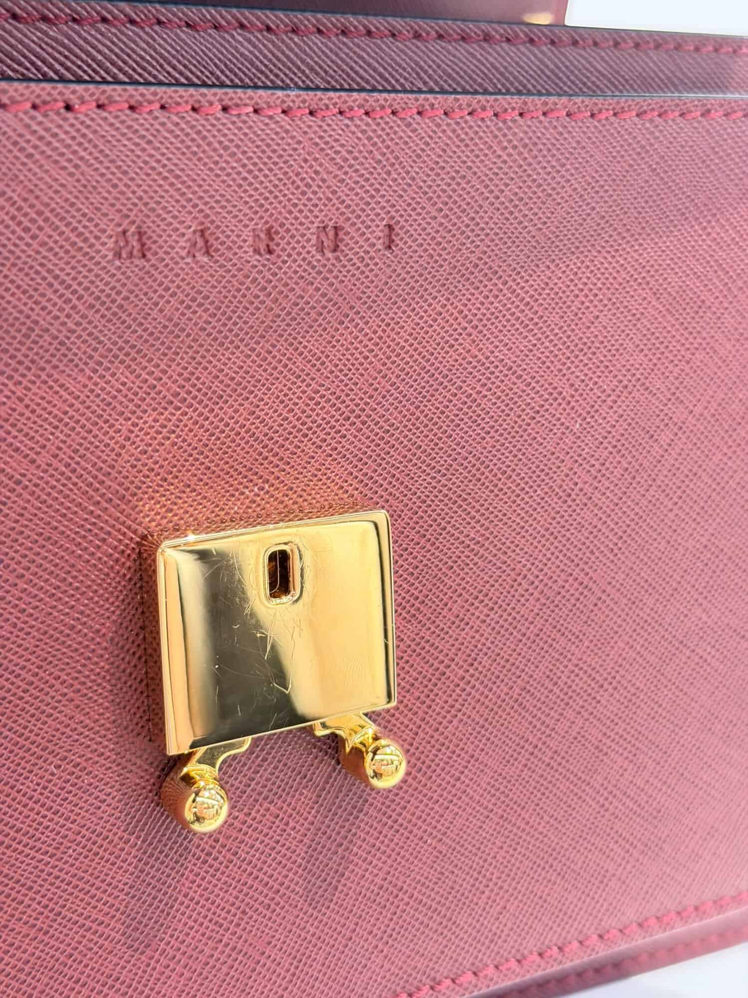 Marni Burgundy Trunk Leather Shoulder Bag Medium Size - Image 15