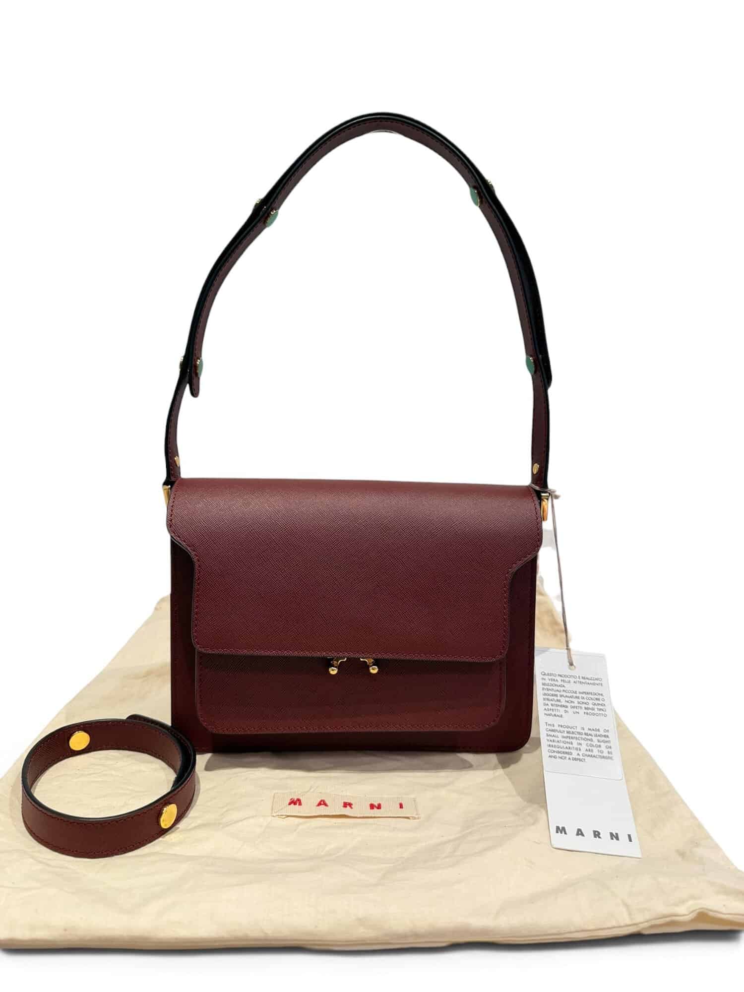 Marni Burgundy Trunk Leather Shoulder Bag Medium Size - Image 16