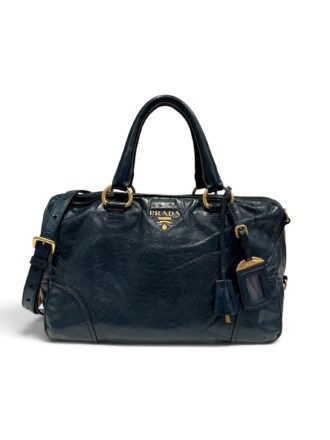 Prada Dark Green Bauletto Vitello Shine Leather Handbag