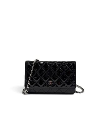 Chanel Black Classic Patent Leather Wallet On Chain