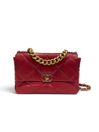 Chanel Red 19 Leather Handbag Large Size