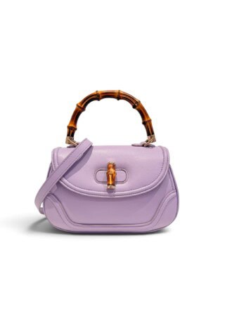 Gucci Lilac Bamboo Top Handle Leather Handbag