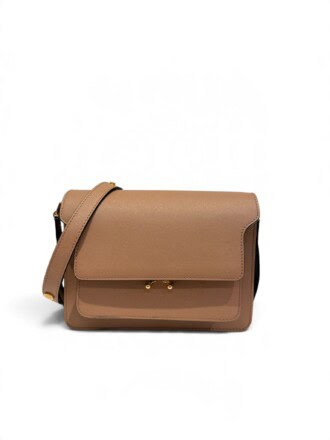 Marni Brown Trunk Leather Shoulder Bag Medium Size