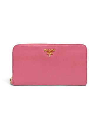 Prada Pink Saffiano Leather Zip Around Long Wallet