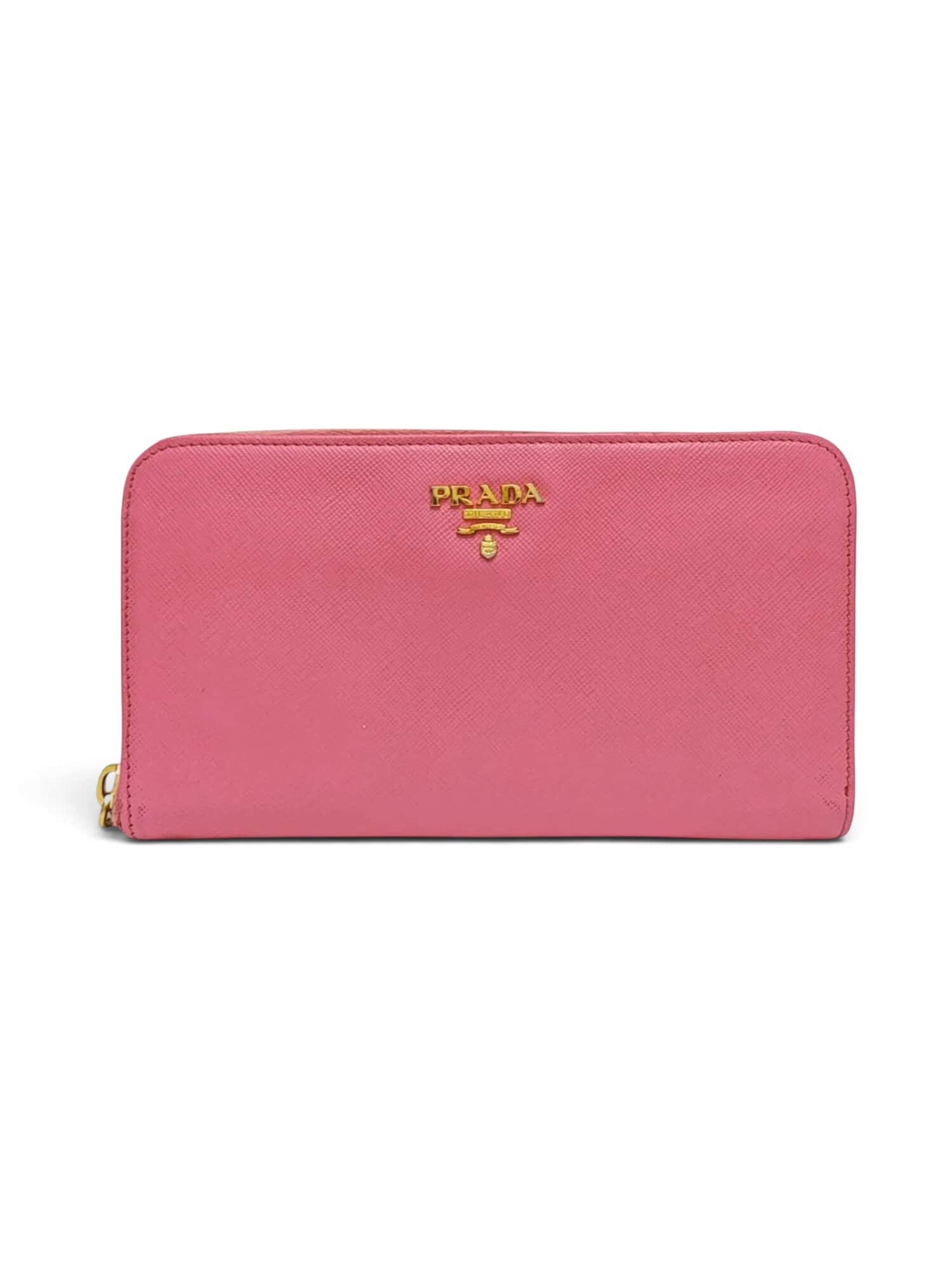 Prada Pink Saffiano Leather Zip Around Long Wallet