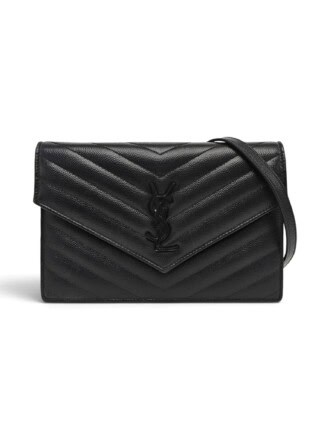 Saint Laurent Black Cassandre Envelope Leather Wallet On Chain
