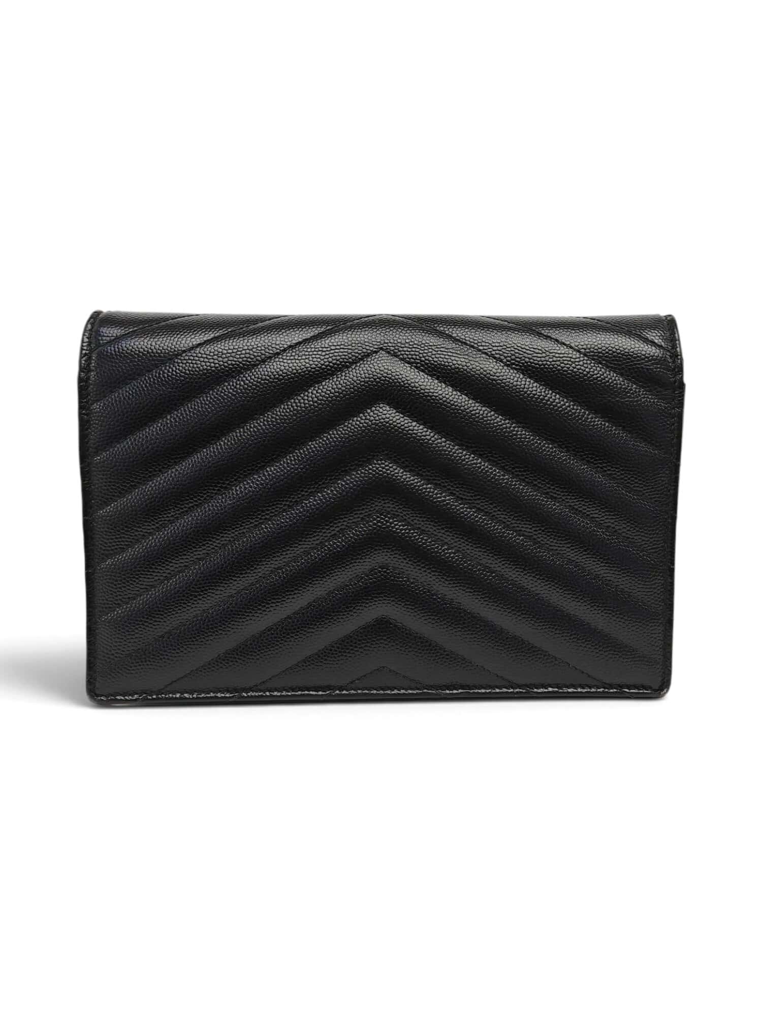 Saint Laurent Black Cassandre Envelope Leather Wallet On Chain - Image 3