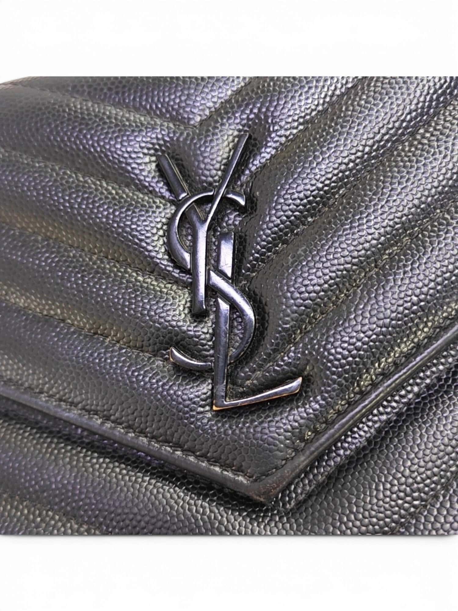 Saint Laurent Black Cassandre Envelope Leather Wallet On Chain - Image 7