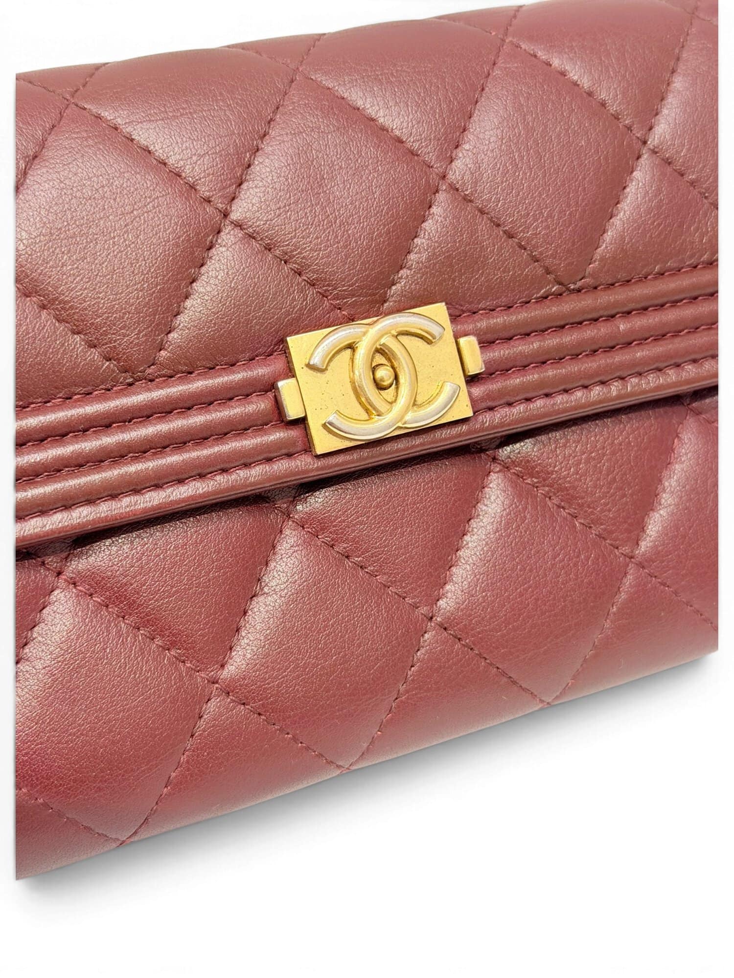 Chanel Burgundy Boy Leather Wallet - Image 9