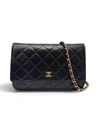 Chanel Black Timeless Classic Caviar Leather Wallet On Chain