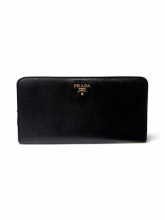 Prada Black Double Snap Saffiano Leather Travel Wallet